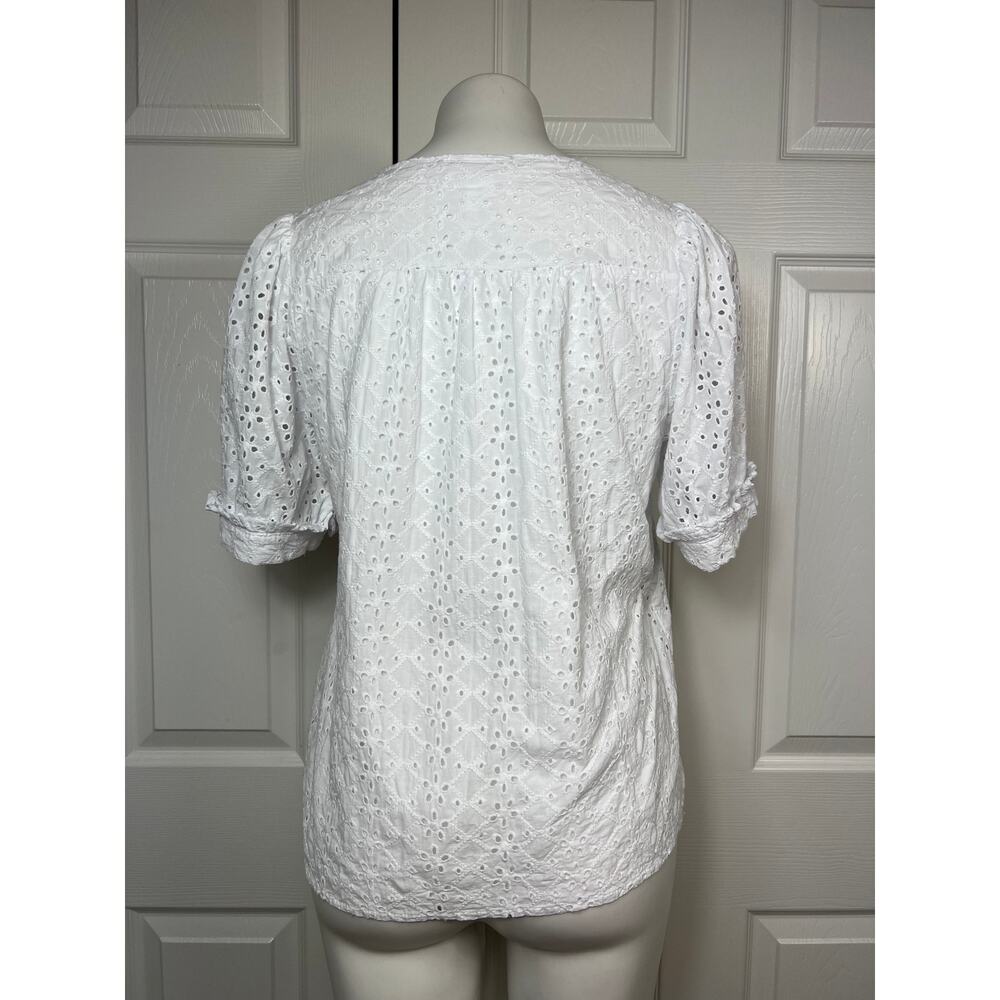 Draper James Women's V-Neck Puff Short Sleeve Top White Eyelet Size M - Picture 4 of 8